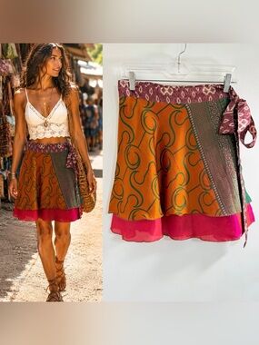 Jaded Gypsy Skirt Recycled Sari Wrap Skirt - New 🌺